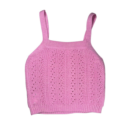 Lilly Pulitzer Zabrina Pink Pointelle Knit Square Neck Sweater Tank Top Sz M - Picture 2 of 7